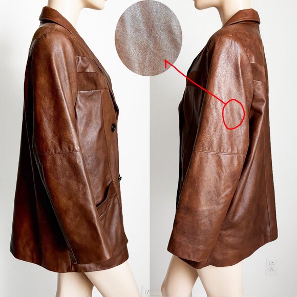 VIVA Brown Leather Jacket Made in Finland Size 44 Retro 80s Double Breasted - Picture 6 of 8
